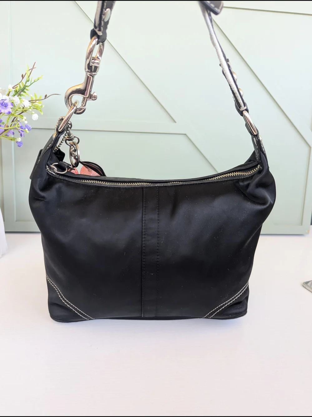 Coach Black Shoulder Bag with Cherry Charm Accent
